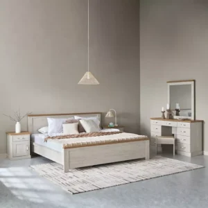 Scandi-White Simple Polish Bed with Light Brown Wood Accents - Image 1