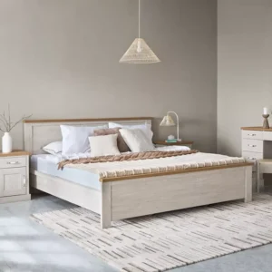 Scandi-White Simple Polish Bed with Light Brown Wood Accents - Image 2