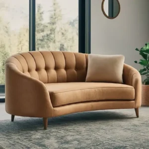 Elegant Curved Back Modern Velvet seat in Warm Brown - Image 1