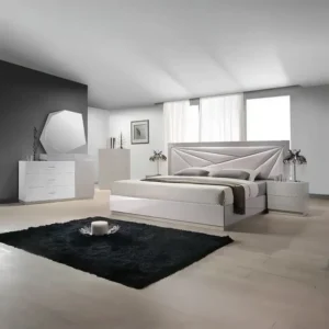 Avant-Garde White Deco Bed with Geometric Headboard - Image 1