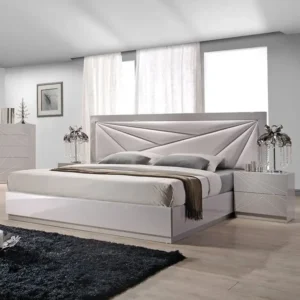 Avant-Garde White Deco Bed with Geometric Headboard - Image 3