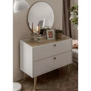 Modern Two-Drawer Dressing Console with Wood Grain Top and Tapered Legs - Image 2