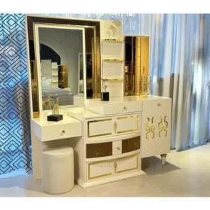 Turkish Style Grand Upholstered Fabric Bed with Integrated Shelving - Image 2