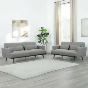 Minimalist Modern Grey Leather-Rite Sofa Set with Tapered Legs - Image 1