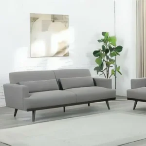 Minimalist Modern Grey Leather-Rite Sofa Set with Tapered Legs - Image 2