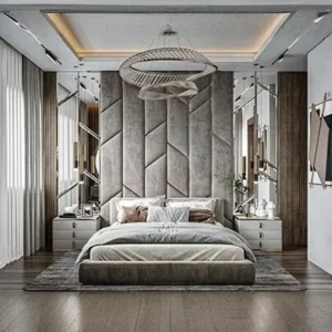 Modern Floor-to-Ceiling Grey Velvet Upholstered Wall Bed - Image 1