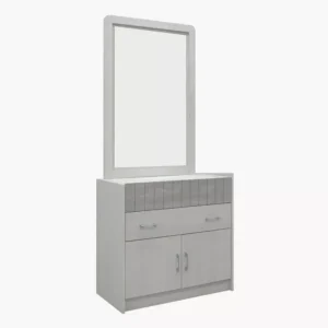 Minimalist White and Grey Wooden Dressing Table with Vertical Mirror - Image 1