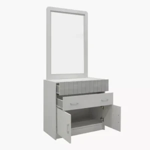Minimalist White and Grey Wooden Dressing Table with Vertical Mirror - Image 2