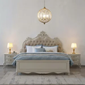 Royal Luxury White and Gold Tufted Deco Bed - Image 1