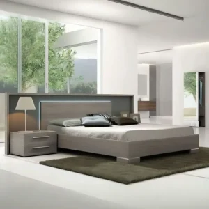 Modern Two-Tone Laminated Bed with Integrated LED Headboard - Image 1