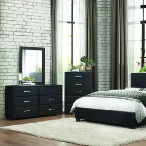 Simple Black Leather Rite Upholstered Bed with Grid Tufted Headboard - Image 2