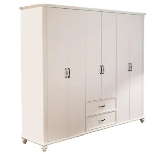 Classic Six-Door White Decona Wardrobe with Center Drawers - Image 1