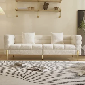 Contemporary White Boucle Sofa with Designer Gold Stiletto Legs - Image 3