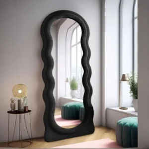 Avant-Garde Black Velvet Wavy Full-Length Floor Mirror - Image 1