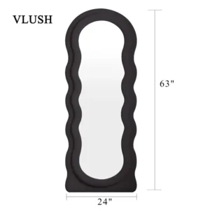 Avant-Garde Black Velvet Wavy Full-Length Floor Mirror - Image 2