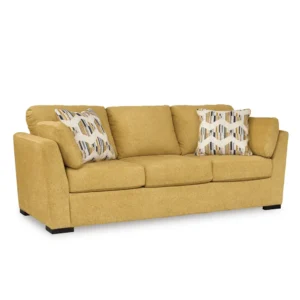 Sun-Kissed Yellow Jute Fabric Three-Seater Classic Living Room Sofa - Image 2