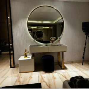 Royal Turkish Grey Velvet Bed with Sunburst Headboard and Mirror Inlays - Image 2