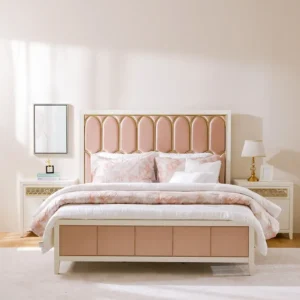 Empress Pink and White Arched Velvet Upholstered Bed - Image 1