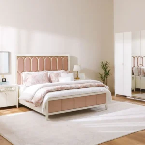 Empress Pink and White Arched Velvet Upholstered Bed - Image 2