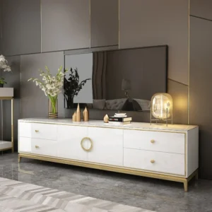 High-Gloss White and Gold LCD Floor Unit with Ring Handles - Image 1
