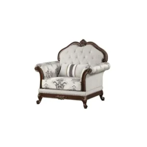 Classic Luxury White Fabric Wooden Sofa with Carved Dark Brown Frame - Image 3