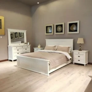 Classic Elegance White Deco Bed Set with Antique Brass Hardware - Image 1