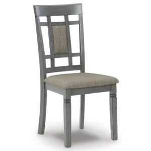 Classic Grey Wooden Dining Chair with Fabric Padded Seat - Image 1