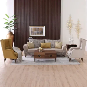 Luxury Turkish Velvet Sofa with Ribbed Back and Gold Base - Image 1