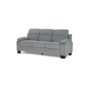 Modern Three-Seater Grey Boucle Sofa with Black Wooden Legs - Image 3