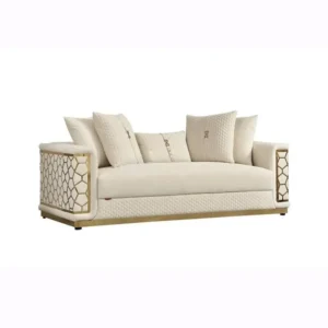 Turkish Style Black Velvet Sofa with Gold Geometric Laser-Cut Frame - Image 2