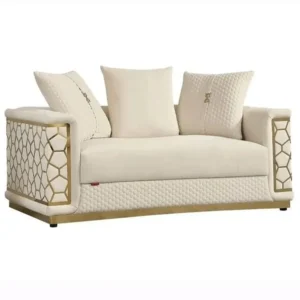 Turkish Style Black Velvet Sofa with Gold Geometric Laser-Cut Frame - Image 3