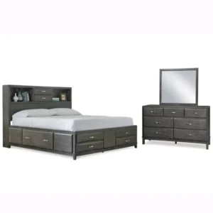 Classic Dark Brown Storage Bed with Integrated Headboard Shelving - Image 1