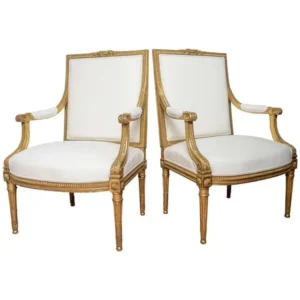 Royal Luxury White Leatherette Bedroom Chairs with Gold Carved Frames - Image 1