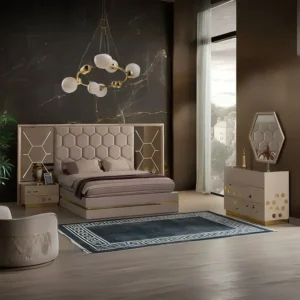 Premium White Leather Rite Turkish Fabric Bed with Oversized Diamond Headboard - Image 1