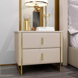 Elegant White and Gold Turkish Side Table with Dual Drawers - Image 1