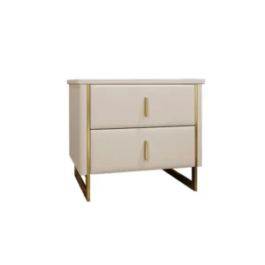 Elegant White and Gold Turkish Side Table with Dual Drawers - Image 2