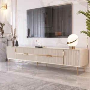Turkish White and Gold Fluted LCD Floor Unit with Marble Accents - Image 1