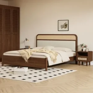Mid-Century Modern Rattan and Leatherette Polish Bed - Image 1