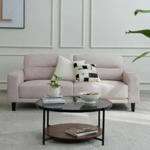 Timeless Beige Linen-Look Fabric Sofa with Contrast Black Tapered Legs - Image 1