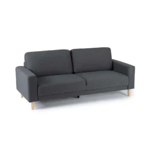 Mid-Century Modern Charcoal Grey Fabric Sofa with Natural Wood Legs - Image 3
