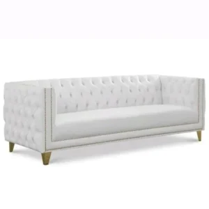 Imperial Modern White Leather Rite Tufted Sofa with Gold Legs - Image 1