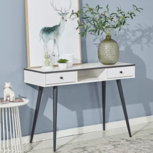 Modern White Deco Console Table with Black Tapered Legs - Image 1