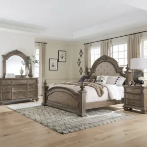 Grand Luxury Tufted Master Bed in Rich Brown Polish and Beige Velvet - Image 1