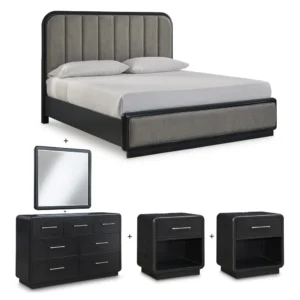 Contemporary Black and Grey Deco Bed with Vertical Tufted Headboard - Image 3