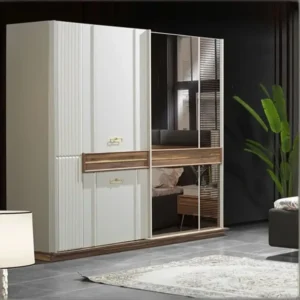 Modern Turkish Style Fabric Bed with Integrated Wood Slat Headboard and Nightstands - Image 3