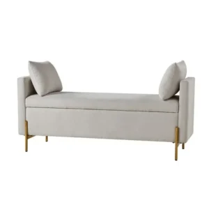 Elegant Grey Velvet Settee with Twin Side Bolsters and Gold Legs - Image 1