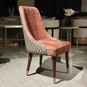 Regal Tufted Dining Chair in Rust Velvet and Grey Quilted Leather - Image 1