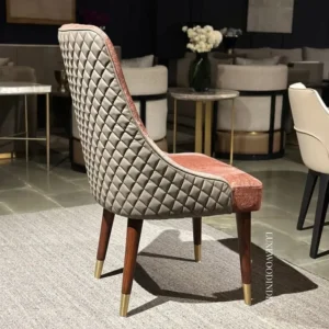 Regal Tufted Dining Chair in Rust Velvet and Grey Quilted Leather - Image 2