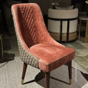 Regal Tufted Dining Chair in Rust Velvet and Grey Quilted Leather - Image 3