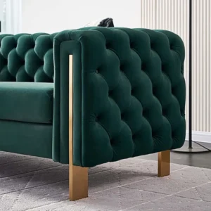 Luxury Emerald Green Velvet Chesterfield Sofa with Gold Tapered Legs - Image 2